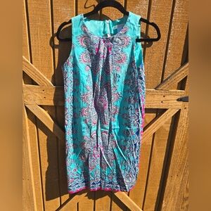 London Times Turquoise and Pink Paisley Mini Dress